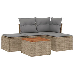 vidaXL Salon de jardin avec coussins 5pcs mélange beige résine tressée