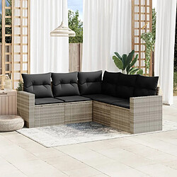 vidaXL Salon de jardin 5 pcs avec coussins gris clair résine tressée 