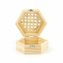 Graines Creatives Boite en bois hexagonale et couvercle cannage 13 x 11 x 6 cm