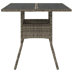 Avis vidaXL Table de jardin dessus en verre gris 80x80x75 cm résine tressée