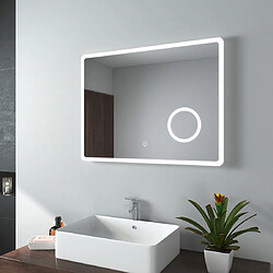 EMKE Miroir de salle de bain LED avec Loupe 3 Fois 80x60cm | Loupe 3x, Interrupteur Tactile, Anti-buée | Lumière Blanche Froide/Chaude/Neutre