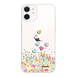 Coque iPhone 12 mini souple transparente Coeurs Pastels Motif Ecriture Tendance Evetane 