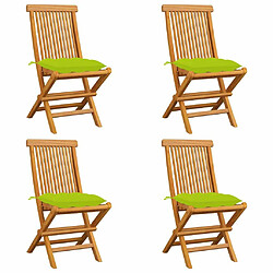 Maison Chic Lot de 4 Chaises de jardin avec coussins | chaises Relax d'extérieur vert vif Bois de teck -GKD11918