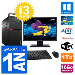 PC Tour Lenovo M700 Ecran 27" Intel i3-6100 RAM 16Go Disque 1To Windows 10 Wifi - Occasion