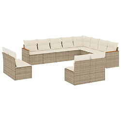 vidaXL Salon de jardin avec coussins 12 pcs beige résine tressée