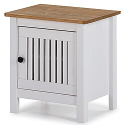 Avis Pegane Table de chevet, table de nuit en bois de pin massif décor ciré blanc et chêne - Longueur 46 x Profondeur 35 x Hauteur 49.5 cm