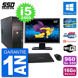 PC Tour HP Z210 Ecran 22" Intel i5-2400 RAM 16Go SSD 960Go Windows 10 Wifi · Occasion 