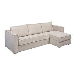 Vente-Unique Canapé d'angle convertible express et réversible en velours côtelé beige - Couchage à lattes larges 140 cm - Matelas 14 cm LORETO