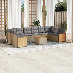 Maison Chic Salon de jardin 11 pcs avec coussins | Ensemble de Table et chaises | Mobilier d'Extérieur beige résine tressée -GKD55013