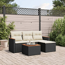 Maison Chic Ensemble de 5 Tables et chaises d'extérieur avec coussins,Salon de jardin noir résine tressée -GKD943819