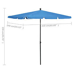 vidaXL Parasol de jardin avec mât 210x140 cm Bleu azuré pas cher