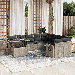 vidaXL Salon de jardin avec coussins 10 pcs gris clair résine tressée