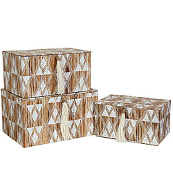 Set de boîtes décoratives Romimex Blanc Beige Fibre naturelle (3 Pièces) 