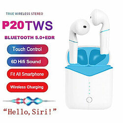 Écouteurs Sans Fil Pop-Up P20 Tws Écouteurs Sans Fil Stéréo Écouteurs Bluetooth 5.0 Casque Bleu