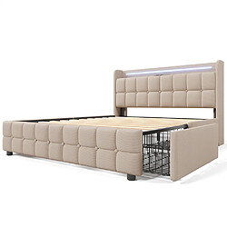 Sweiko Lit avec tiroirs Lit rembourré recharge USB Tête de lit et éclairage LED et 4 tiroirs Lit double 160x200 cm Lits de rangement Gris-Avec matelas