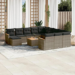 vidaXL Salon de jardin avec coussins 13 pcs gris résine tressée