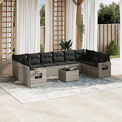 vidaXL Salon de jardin 11 pcs avec coussins gris clair résine tressée 