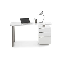 Pegane Bureau avec 3 tiroirs coloris laqué blanc mat - L150 x H76 x P67 cm 