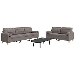 vidaXL Ensemble de canapés 2 pcs avec coussins décoratifs taupe tissu 