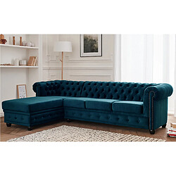 Lisa Design William - canapé Chesterfield d'angle gauche - 4 places - en velours William - canapé Chesterfield d'angle gauche - 4 places - en velours - Bleu canard