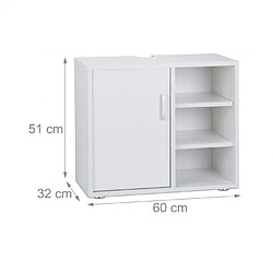 Helloshop26 Dessous de lavabo meuble salle de bain 1 porte 3 étagères wc MDF blanc 13_0000909_2 