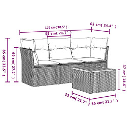 vidaXL Salon de jardin 4 pcs avec coussins noir résine tressée pas cher