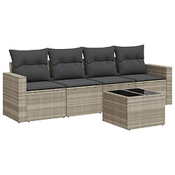 vidaXL Salon de jardin 5 pcs avec coussins gris clair résine tressée