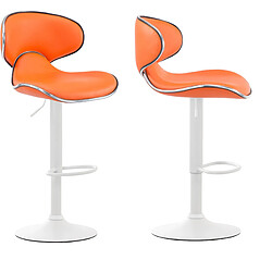 Decoshop26 Lot de 2 tabourets de bar design contemporain pieds en métal blanc mat assise en synthétique orange 10_0000353 