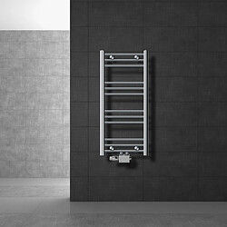 LuxeBath Radiateur de salle de bain Sahara 400 x 800 mm, chrome, droit avec raccord central y compris garniture de raccordement avec thermostat forme universelle d'angle et de passage