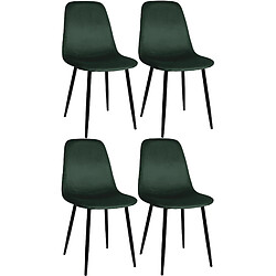 Decoshop26 Lot de 4 chaises de salle à manger design moderne en tissu velours vert foncé pieds en métal noir 10_0001826