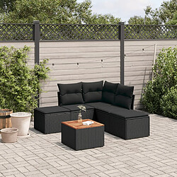 vidaXL Salon de jardin 6 pcs avec coussins noir résine tressée 