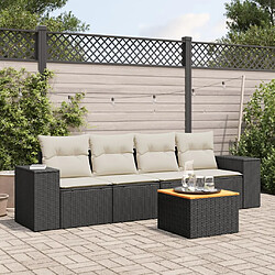 Maison Chic Ensemble de 5 Tables et chaises d'extérieur avec coussins,Salon de jardin noir résine tressée -GKD652346