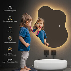 EMKE Miroir de Salle de Bain avec Éclairage 50 x 45cm Anti-buée Miroir Asymétrique LED Lumière Rétro-éclairage 3 Températures de Couleur et Luminosité Réglable + Interrupteur tactile