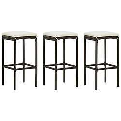 vidaXL Tabourets de bar avec coussins lot de 3 marron résine tressée