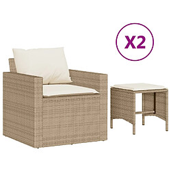 vidaXL Salon de jardin avec coussins 4 pcs beige résine tressée