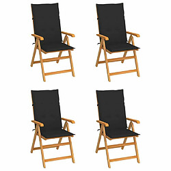 Maison Chic Lot de 4 Chaises de jardin,Fauteuil d'extérieur avec coussins noir Bois de teck massif -MN37315