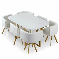 Paris Prix Table de Repas & 6 Chaises Design Normi 150cm Blanc