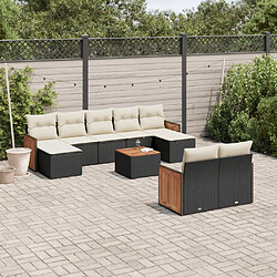 Maison Chic Salon de jardin 10 pcs avec coussins | Ensemble de Table et chaises | Mobilier d'Extérieur noir résine tressée -GKD63957