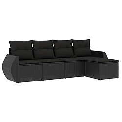 vidaXL Salon de jardin 5 pcs avec coussins noir résine tressée