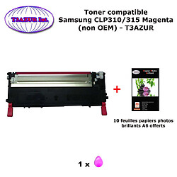 Toner générique CLP-310 M pour imprimante Samsung CLP 310, 310N, 315, 315W Magenta + 10f A6 brillantes -T3AZUR 