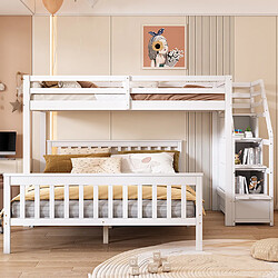 Sweiko Lit superposé 90x200 cm lit enfant 140x200 cm échelle de rangement blanc pas cher