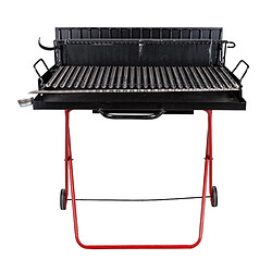 Alter Barbecue à bois sur roulettes, Made in Italy, coloris noir et rouge, 110 x 80 x h104 cm