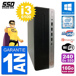 PC HP ProDesk 600 G3 SFF Intel Core i3-6100 RAM 16Go SSD 240Go Windows 10 Wifi - Occasion