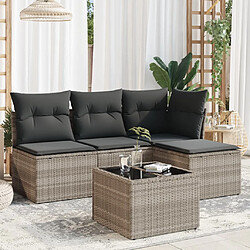 vidaXL Salon de jardin 5 pcs avec coussins gris clair résine tressée 