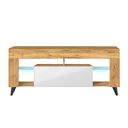 Selsey Meuble TV - HugoB - 140 cm - chêne lancaster / blanc brillant - avec LED