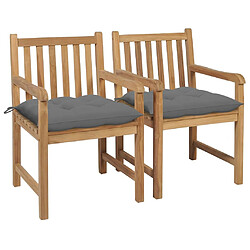 Maison Chic Lot de 2 Chaises de jardin avec coussins | Fauteuil chaises d'extérieur gris Bois de teck massif -GKD98034