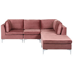 Beliani Canapé d'angle modulaire 4 places côté gauche avec ottoman velours rose EVJA