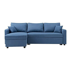 Canape dangle gauche convertible grand couchage + coffre - Tissu Bleu- L 228 x P 148 x H 86 cm - OWENS