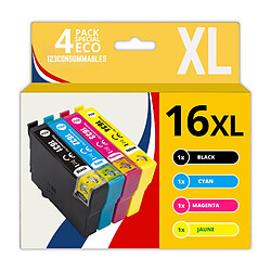 123CONSOMMABLES - 16XL - Pack de 4 Cartouches d'encre Compatible avec Epson Workforce WF-2750 WF-2760 WF-2660 WF-2650 WF-2630 WF-2540 WF-2530 WF-2510 WF-2010 