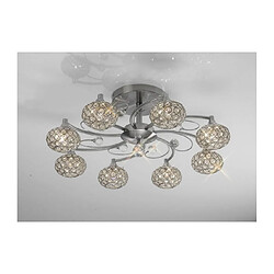 Luminaire Center Semi Plafonnier Cara 8 Ampoules nickel satiné/cristal Coloris : nickel satiné Coloris de l'abat jour : nickel satiné/transparent Diamètre en Cm : 62 Hauteur en Cm : 22 Poids en Kilos : 3,4 Nombre d'ampoules : 8 T